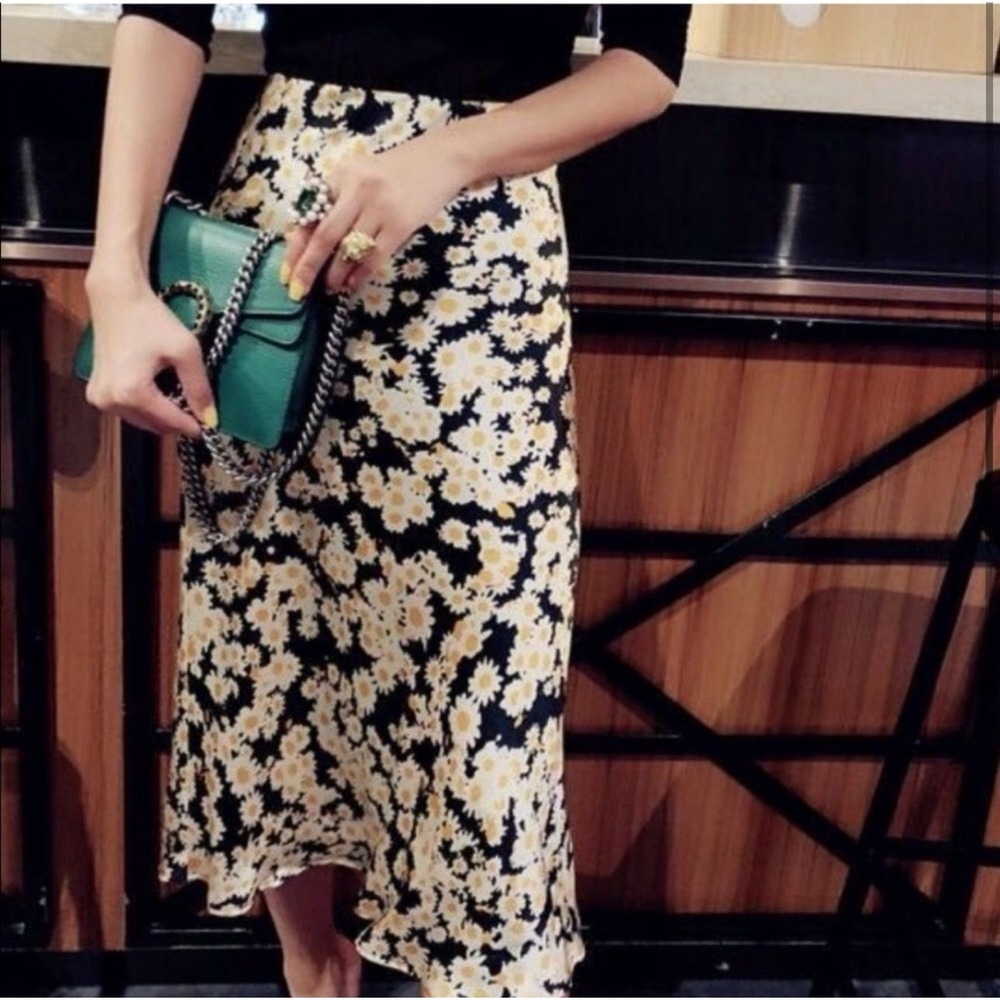 Realisation Par Naomi Floral Silk Midi Skirt size M Daisy Print